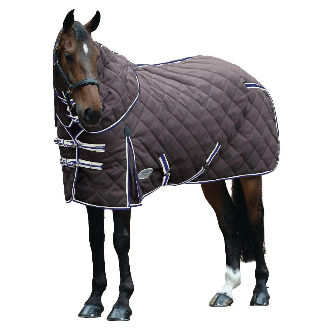 Weatherbeeta Comfitec Heavy 1000d Diamond Quilt Detachaneck Stable Rug (Charcoal/Blue/White)