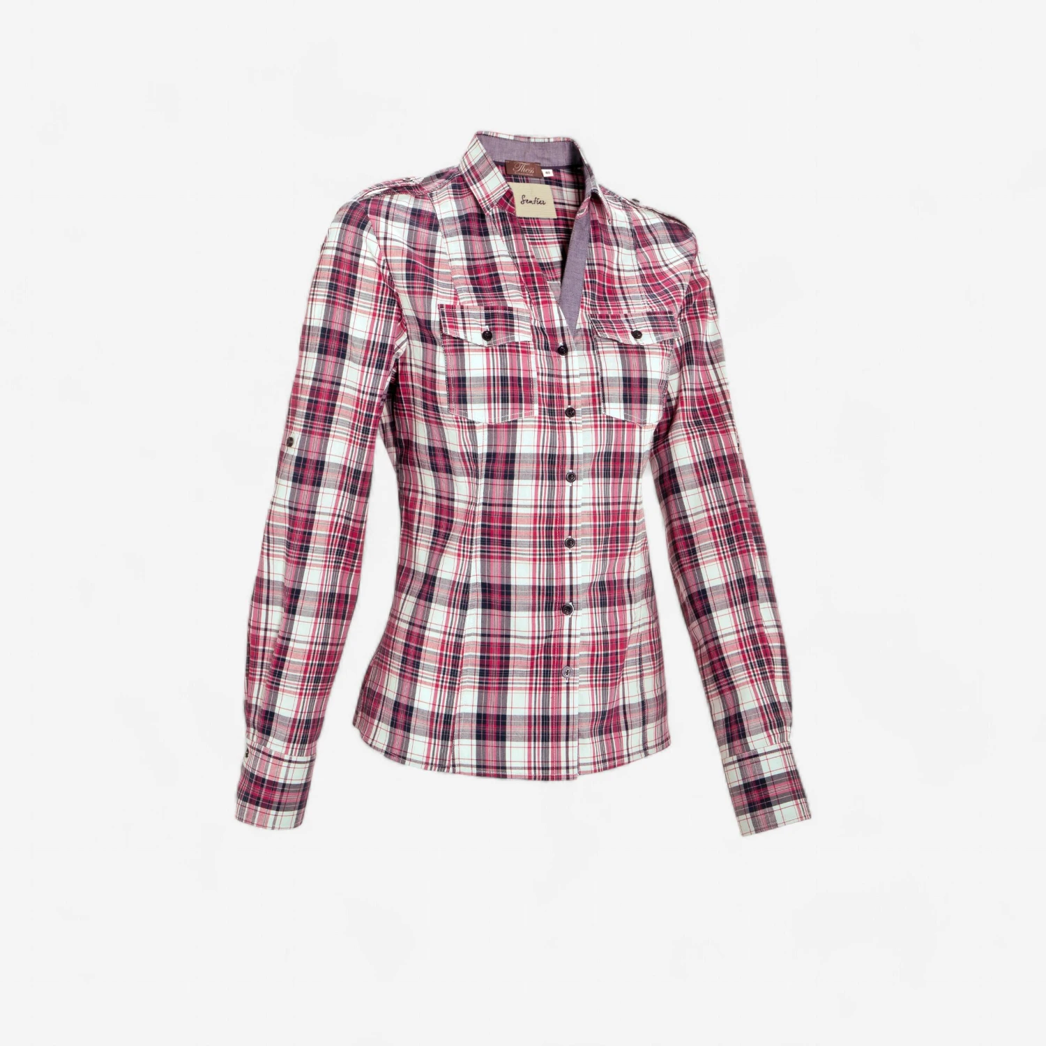 Sentier Women's Long-Sleeved Horse Riding Shirt - Pink And White Checks