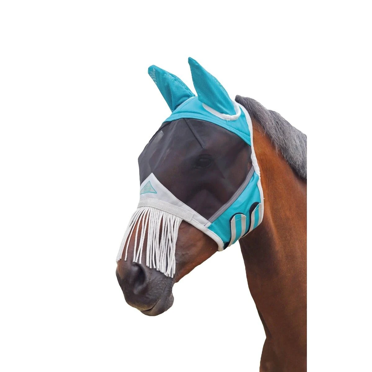 Fine Mesh Horse Fly Mask With Ears & Nose Fringe (Black) - Image 2